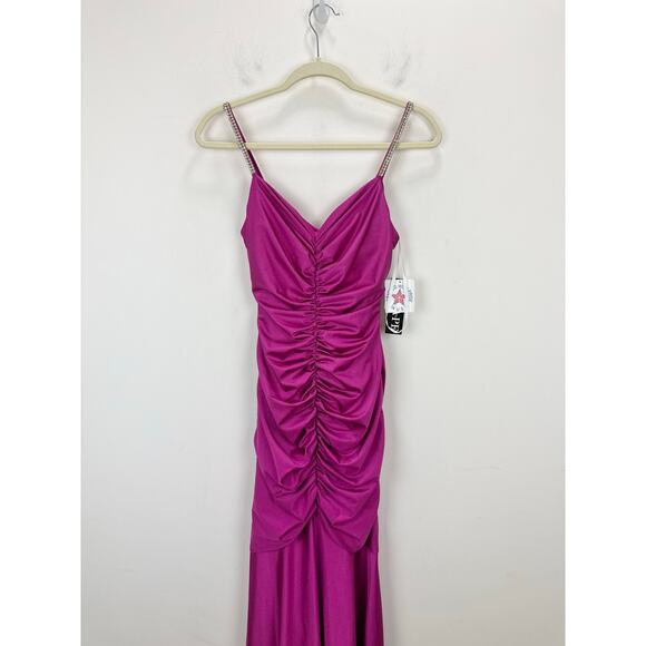 XSCAPE Rhinestone Strap Ruched Seam Sleeveless Gown Pink Formal Stretch US 2 NWT - Picture 7 of 16
